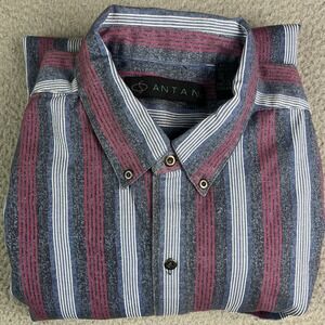 Vintage 90s Santana Striped Multicolor Button Up Shirt Men's Size Large